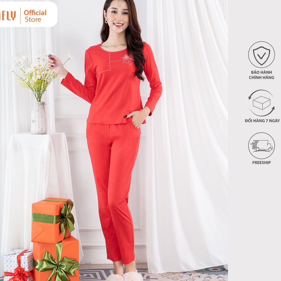 [Mã WABRMI99 giảm 12% đơn 99K]Bộ đồ mặc nhà nữ cotton SUNFLY áo dài quần dài SP1972