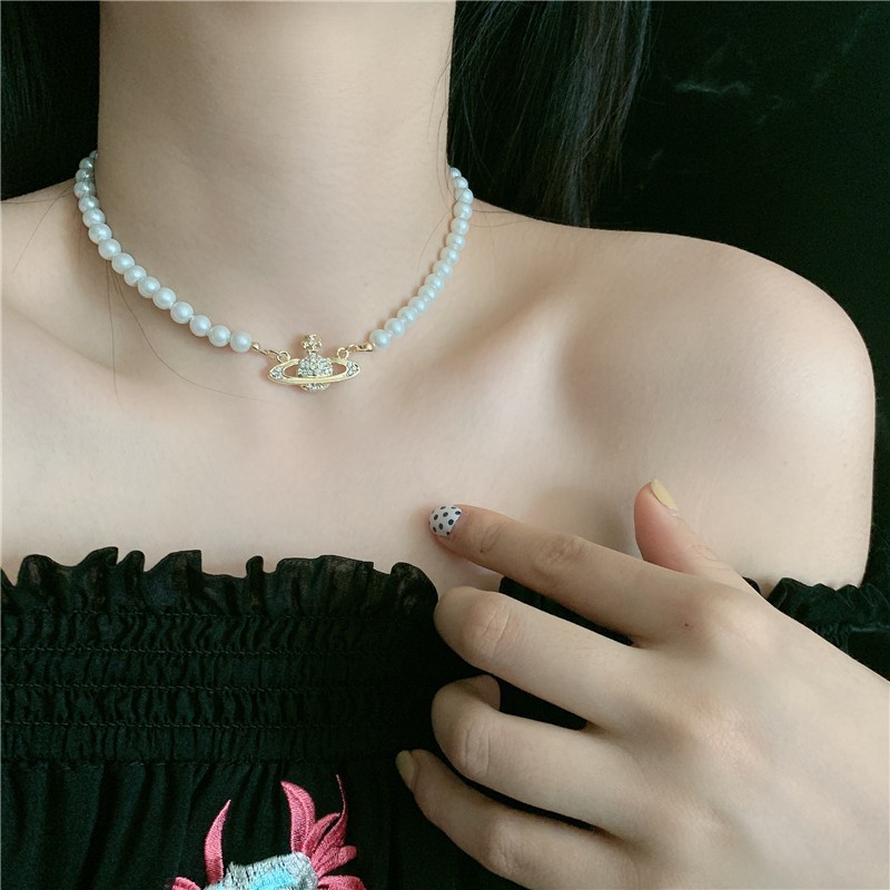 Vòng Cổ Hợp Kim Đính Đá Hình Sao Thổ Độc Đáo