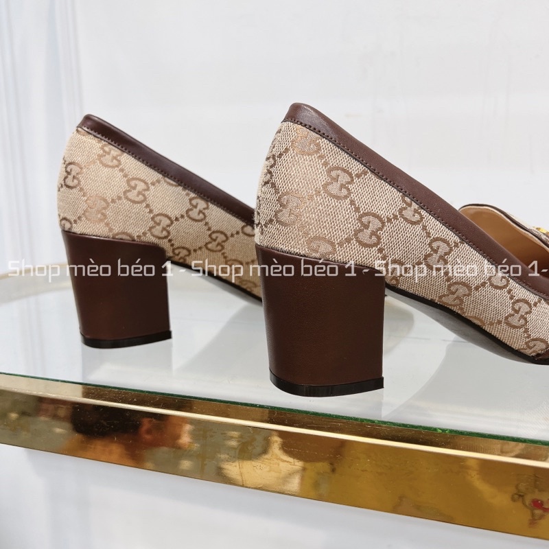 Giày cao gót gc hoạ tiết khoá ngang gót trụ fullbox