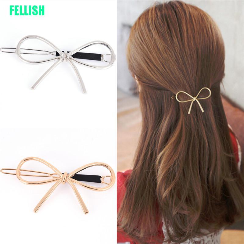 Kẹp tóc hình nơ bằng kim loại kiểu dáng thời trang phong cách vintage dành cho nữ
