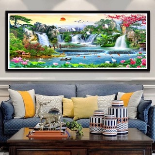 Tranh đính đá phong cảnh lưu thủy sinh tài