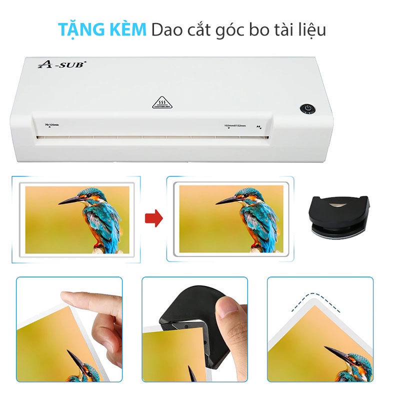 Máy Ép Màng Laminator A-Sub, Ép Ảnh Nhựa Plastic Cán Màng Tài Liệu, Dễ Sử Dụng Cho Văn Phòng &amp; Gia Đình, 2 khổ máy A3 A4