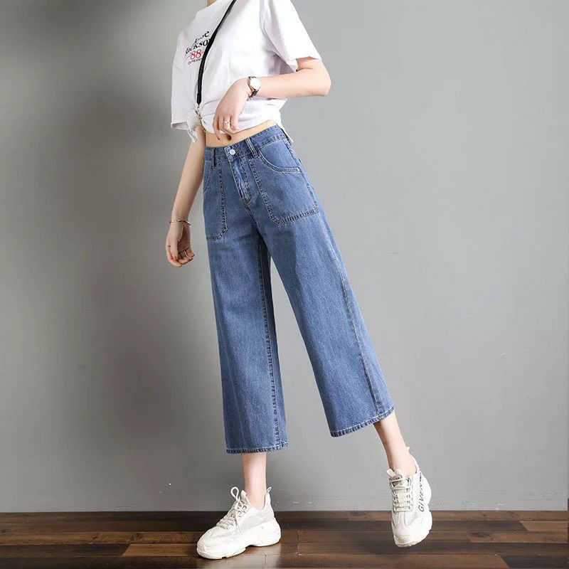 Quần jeans ống rộng dáng lửng quảng châu cao cấp