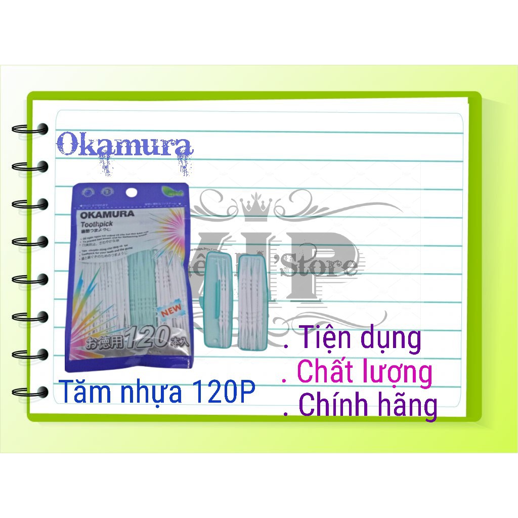 Okamura Tăm nhựa Okamura chất lượng Nhật Bản hộp 120 cây.