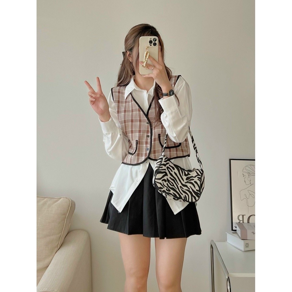 Set áo sơ mi phối gile Hàn Quốc