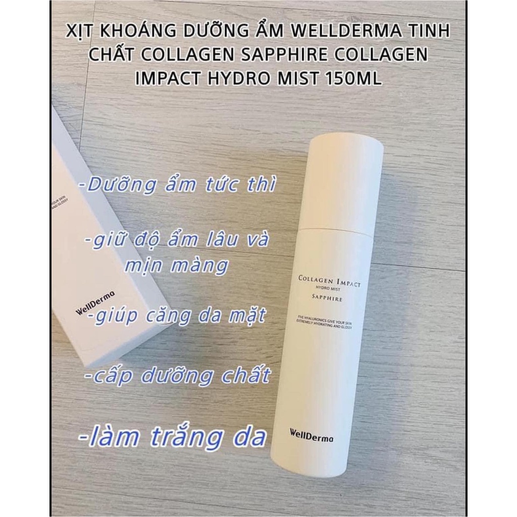 Xịt khoáng Collagen Thuỷ Phân Wellderma Sapphire Collagen Impact Hydro Mist 150ml