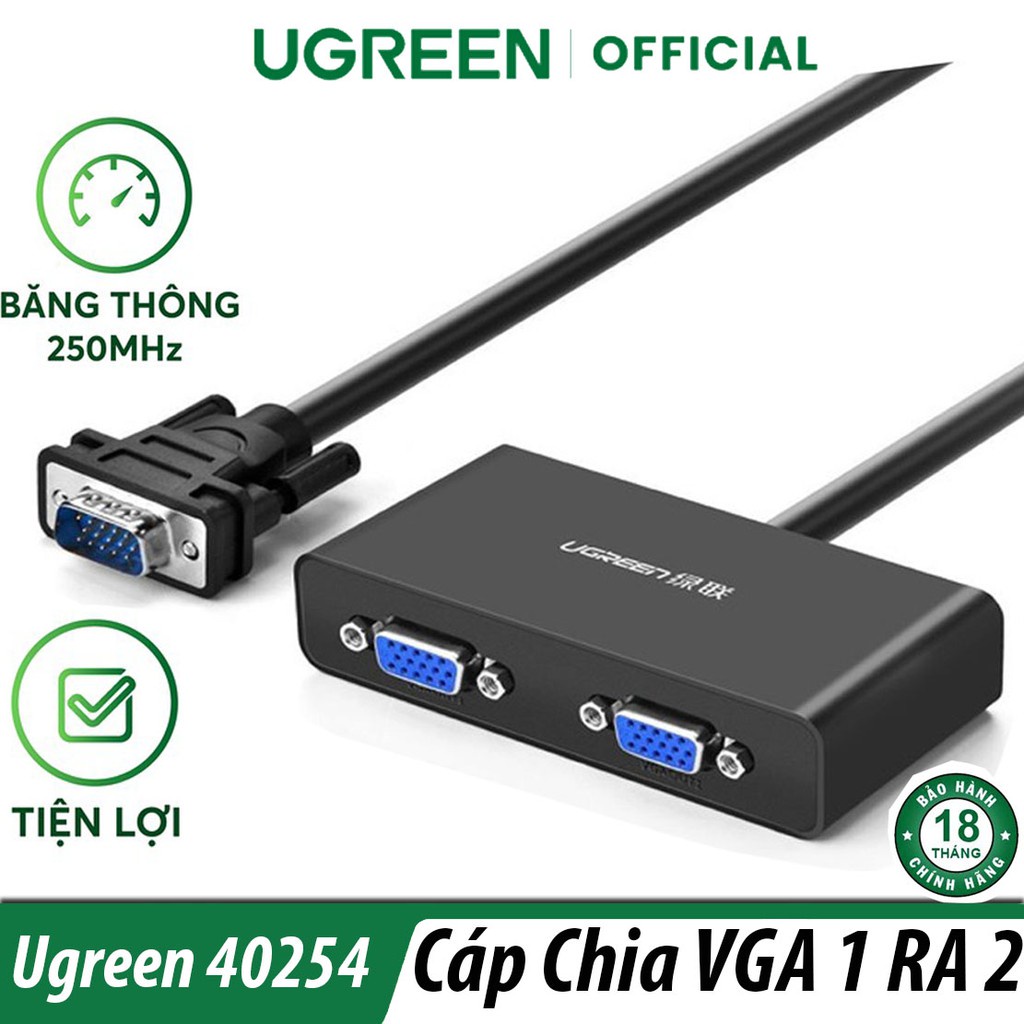 Bộ Chia VGA 1 ra 2 Cao Cấp Ugreen 40254 Chính Hãng (suport 1920 x 1440@60Hz 250Mhz)