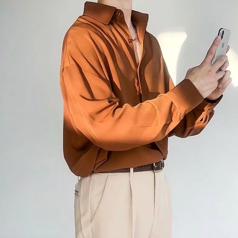 Áo Sơ Mi Tay Dài Dáng Rộng Màu Sắc Đơn Giản Dễ Phối Đồ Thời Trang Mùa Hè Cho Nam Size M-3XL