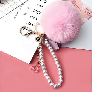 Móc khóa cục bông kèm chuỗi hạt đẹp, móc khóa