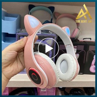 Tai Nghe Chụp Tai Headphone Bluetooth Không Dây Có Mic Tai Mèo B39 Màu Hồng Dễ Thương Nghe Nhạc Chơi Game
