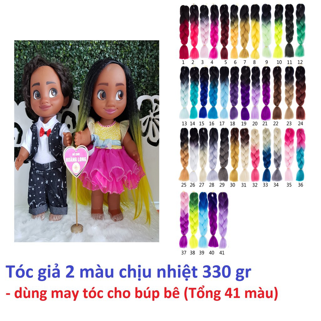 [ đủ mẫu- đủ màu] Tóc giả 1 màu - 2 màu chịu nhiệt 330gr - dùng may tóc cho búp bê