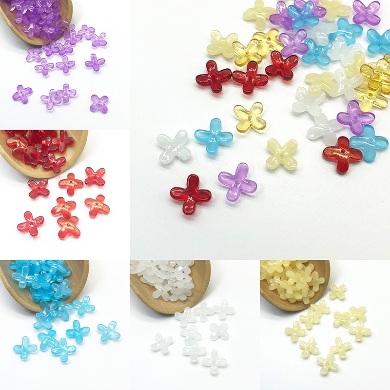 (5 cái)Hoa thuy tinh 4 cánh 12mm, Nguyên liệu làm trang sức cổ trang, Nguyên liệu diy