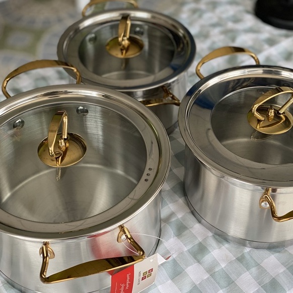 Bộ nồi Misu Louis 3 món inox 304 đáy nguyên 3 lớp truyền nhiệt nhanh phù hợp mọi loại bếp và dễ dàng vệ sinh