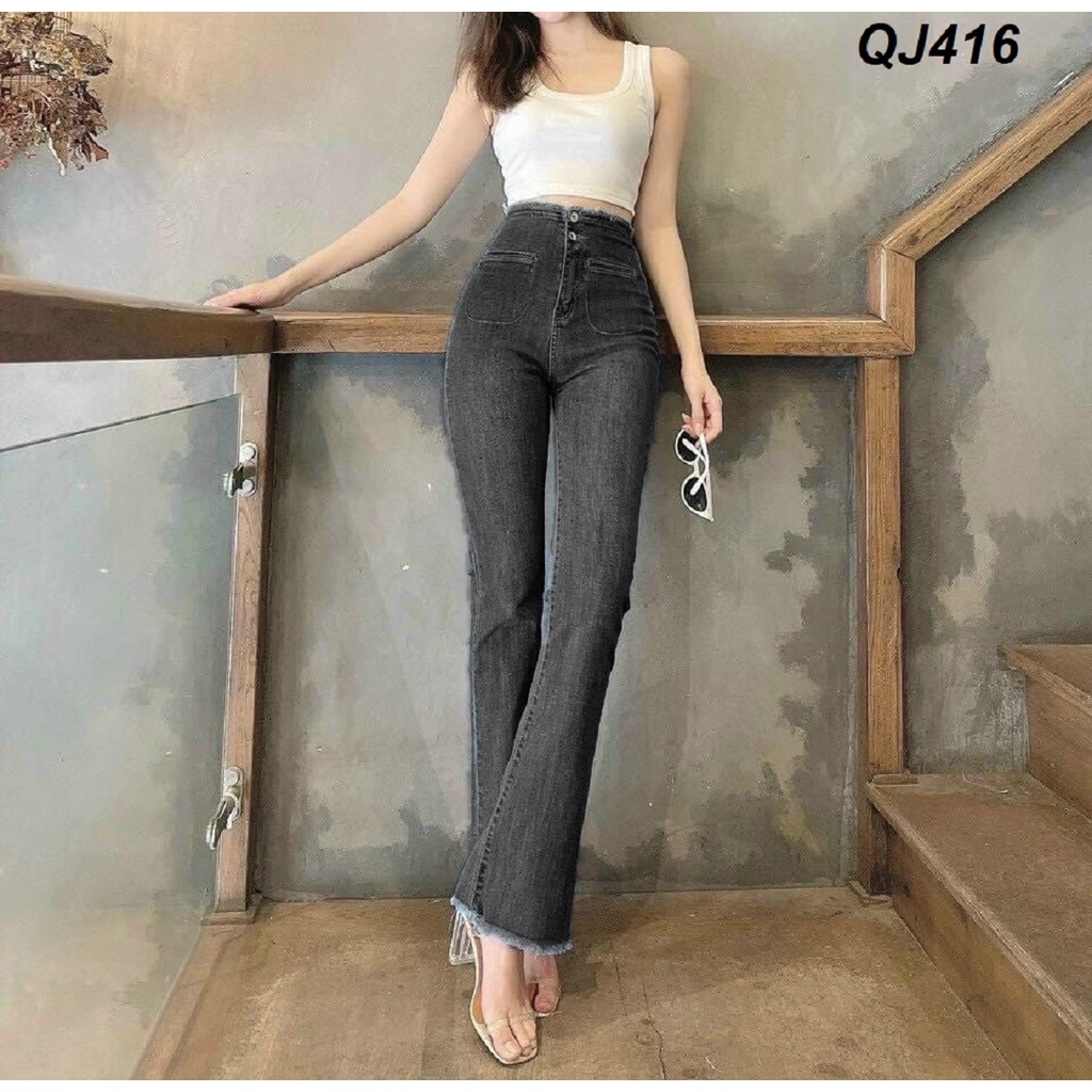 Quần Jeans Ống Pass Loe Lưng Siêu Cao QJ416