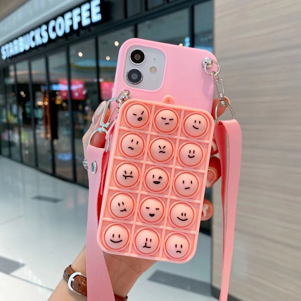 Samsung galaxy s23plus s23ultra a54 a53 a73 a33 a34 5g a14 a13 a24 a04 4g 3d rainbow emoji silicone stress relief pop it fidget push bubble soft zipper wallet case điện thoại