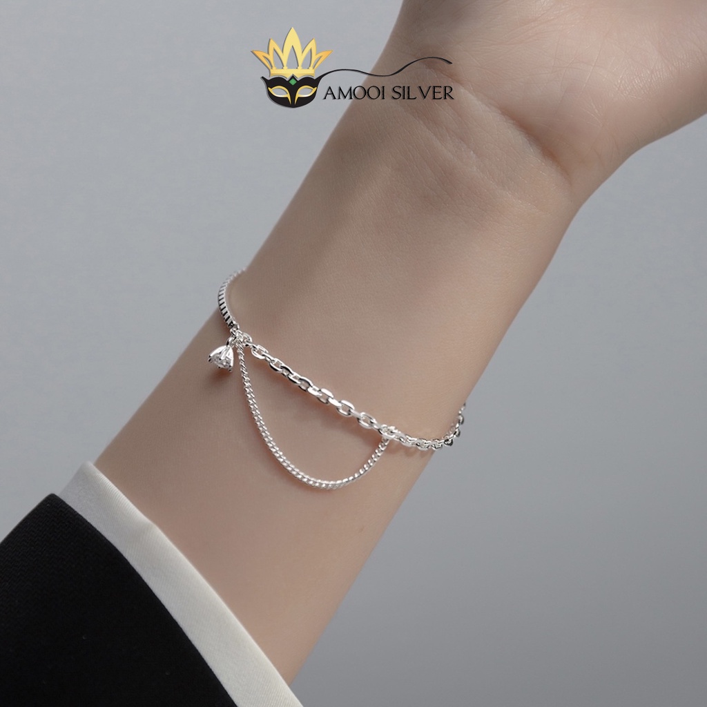 Lắc Tay Bạc S925 1 bên xích 1 bên nạm đá charm 6 chấu tòn ten - Amooi Silver AT118