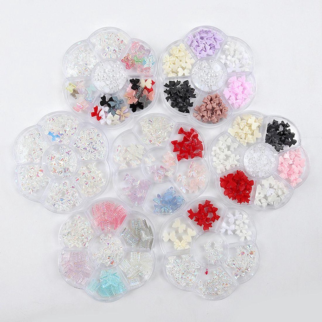 OCEANMAP Phụ Kiện Trang Trí Móng Tay Nghệ Thuật 3D 7 Ngăn Hình Nơ Bướm Dễ Thương DIY