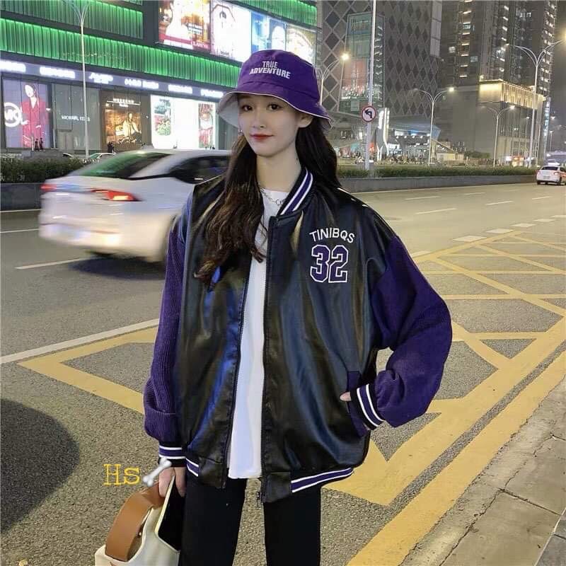áo khoác bomber da phối tay nhung