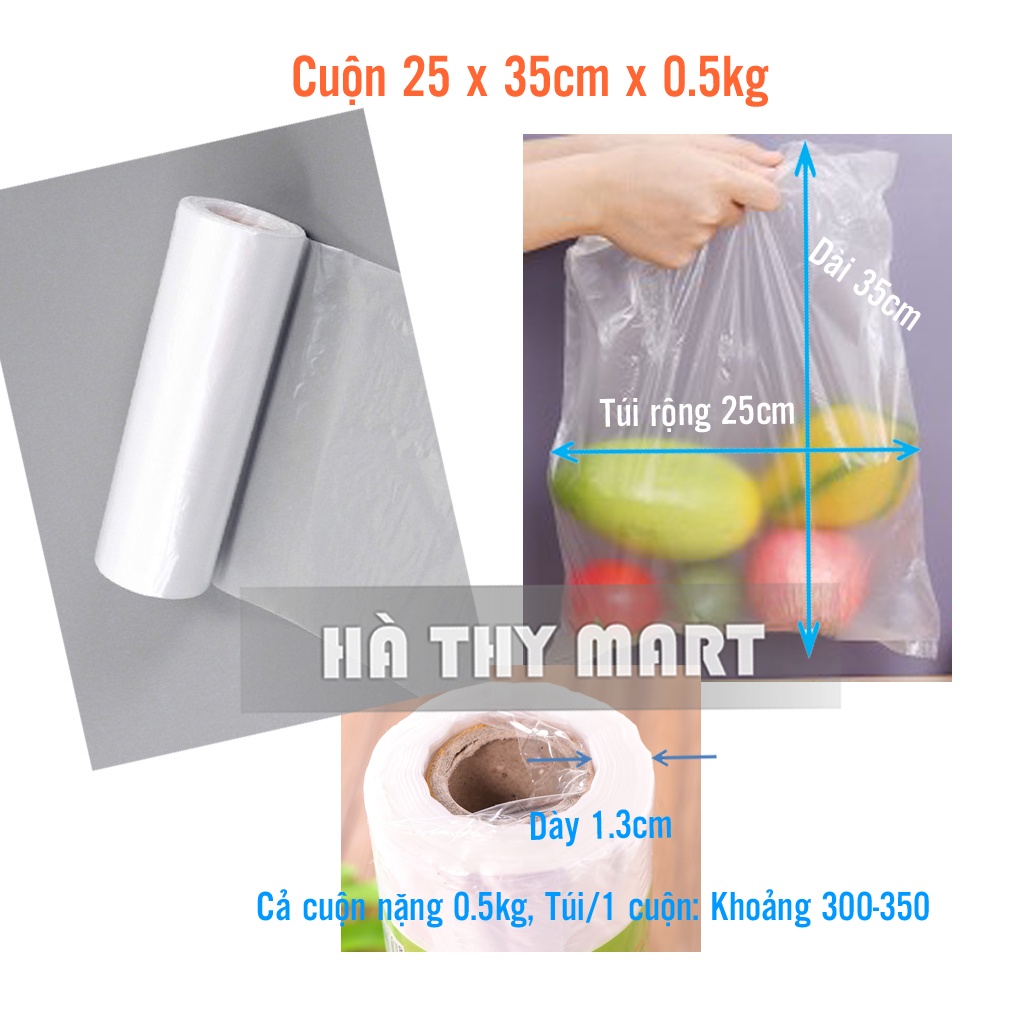 Bộ 3 cuộn túi nilon đựng thực phẩm an toàn 25 x 35cm loại 0.5kg