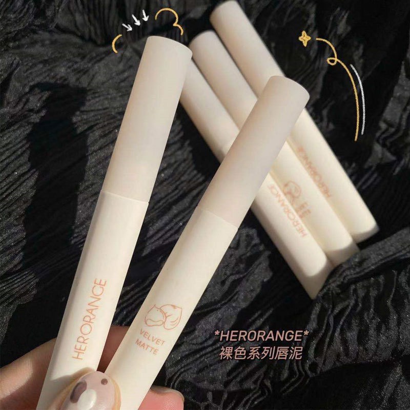 Son Kem HERORANGE , Son Kem Lì Nội Địa Trung Tone Nude Velvet Mix Màu Bùn Nhung Hạt Rẻ Matte Lip Glaze Cực Xinh 2021 | BigBuy360 - bigbuy360.vn