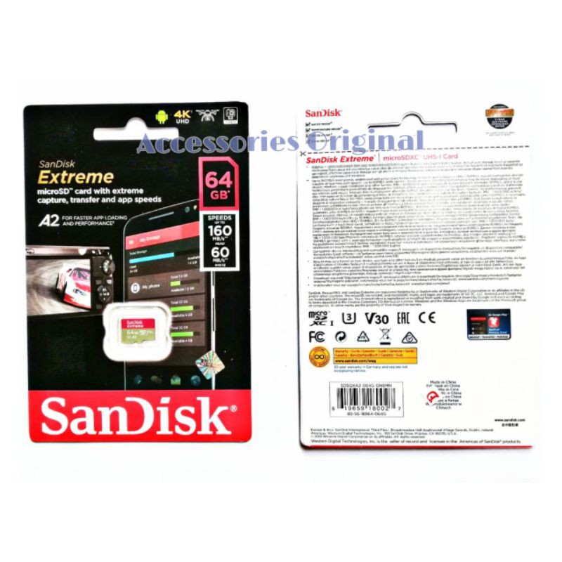 Thẻ Microsd Sandisk Uhs-i U3 A2 V30 64gb Lên Tới 160 Tốc Độ