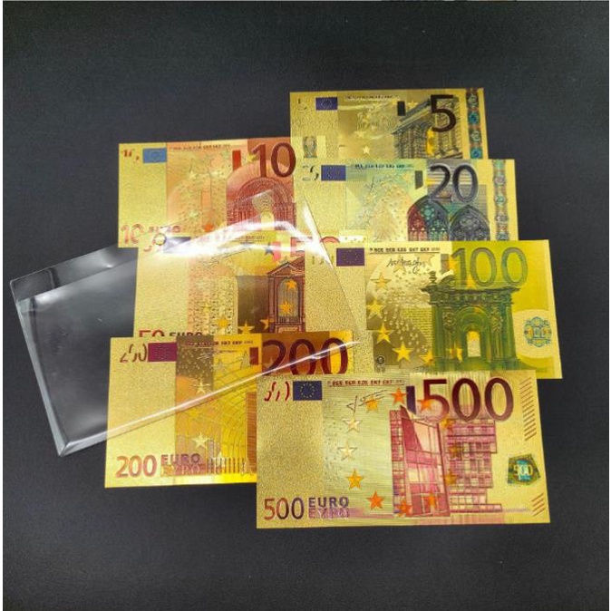 Trọn Bộ Tờ EURO Mạ Vàng Sang Chảnh Plastic 7 TỜ - Từ 5 - 500 EURO