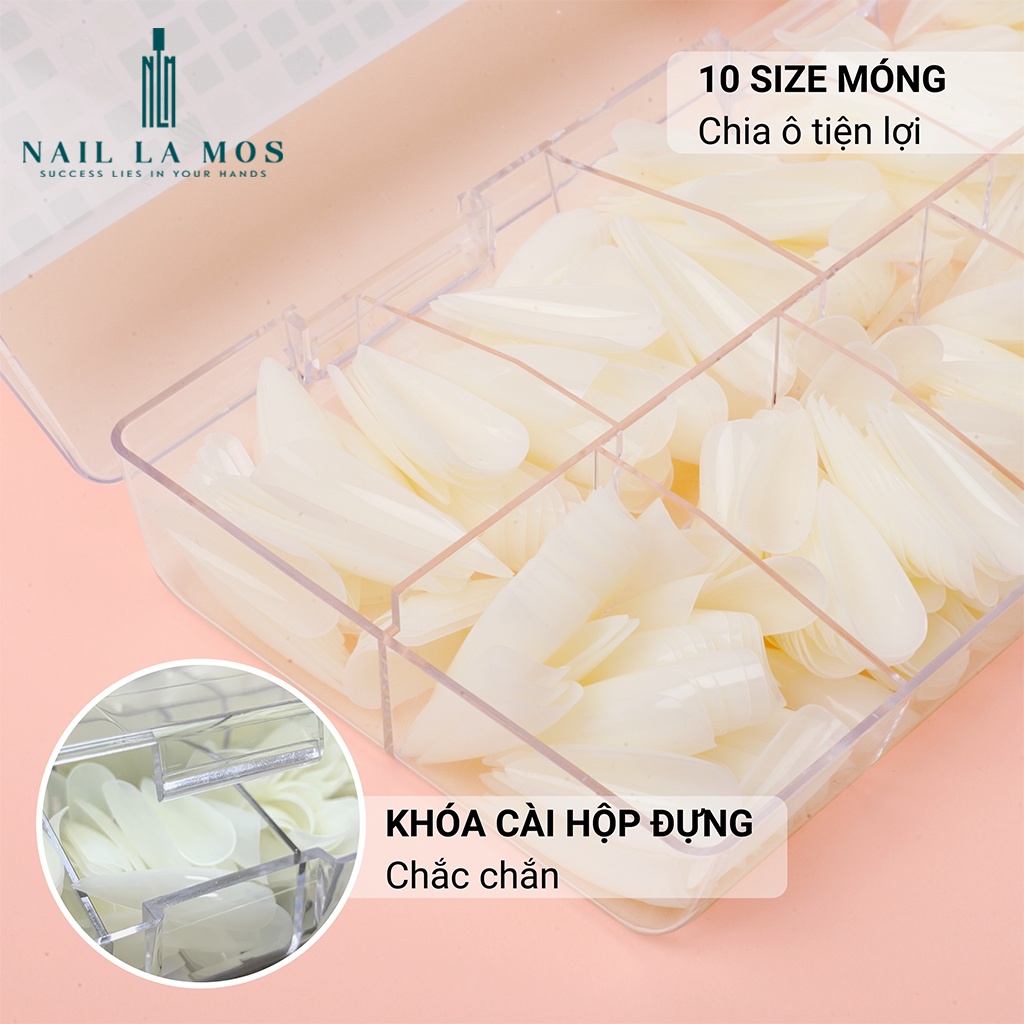 Móng úp Jieliya chính hãng loại mặt trơn, mặt nhám sẵn - Hộp 500 móng ốp nhựa dẻo, đủ phom vuông, tròn, tròn nhọn, nhọn