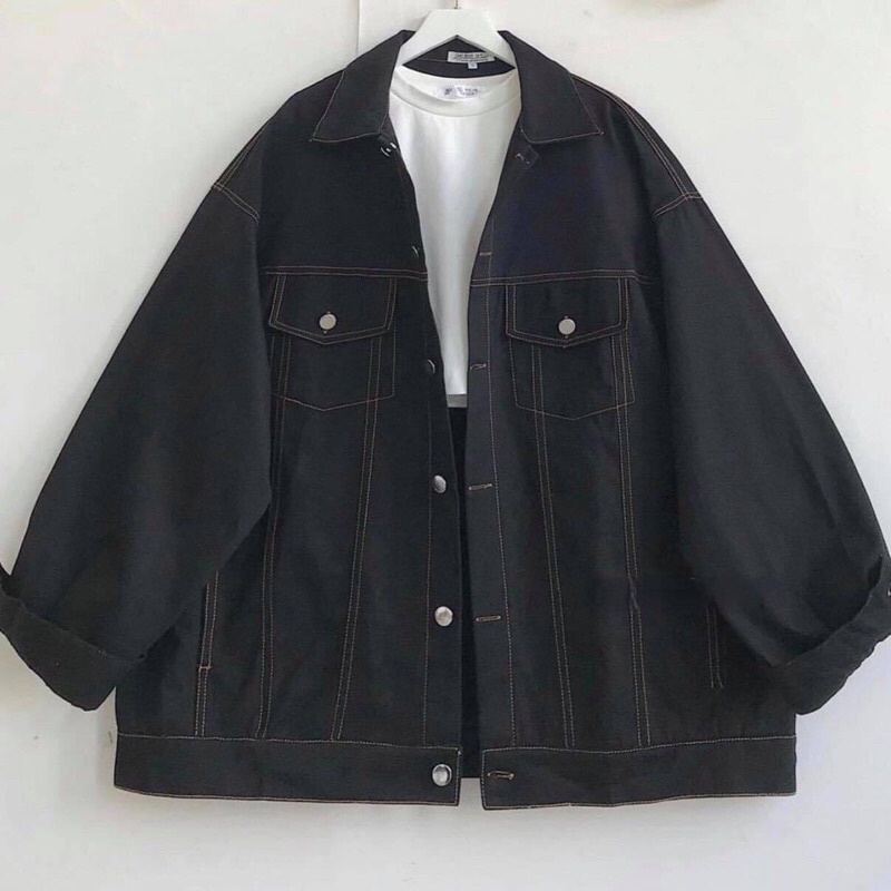Áo khoác nữ áo khoác bò màu đen dáng rộng unisex