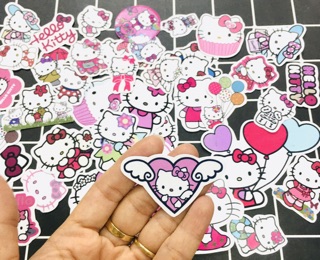 Sticker helo kitty sét 30-60 cái ép lụa có đề can bóc dán