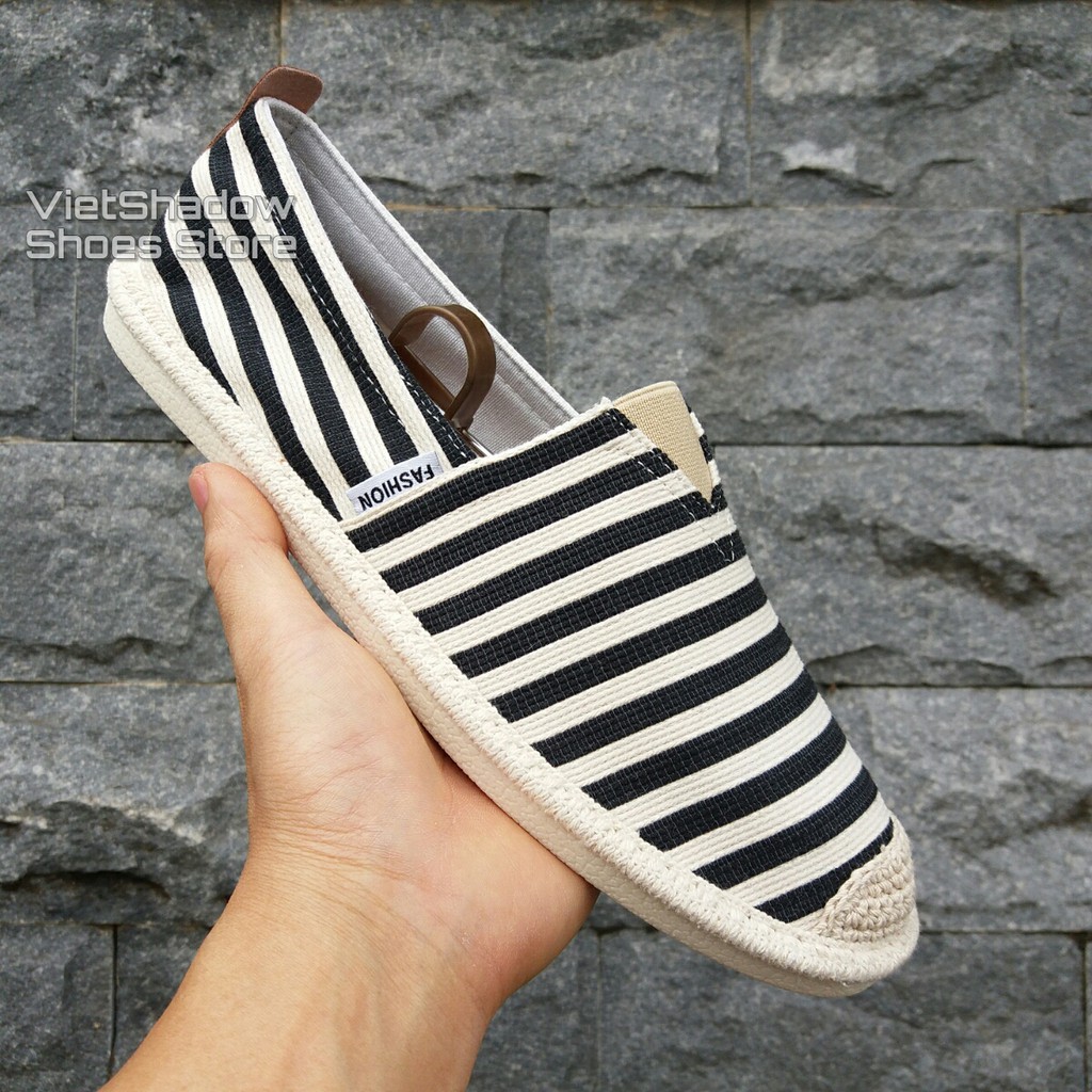 Slip on nam - Giày lười vải nam cao cấp - Vải thô sọc đen - Mã SP 2906 (có size 44)