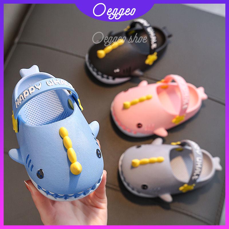 Dép Đế Bằng Họa Tiết Cá Mập Hoạt Hình Dễ Thương Cho Bé
