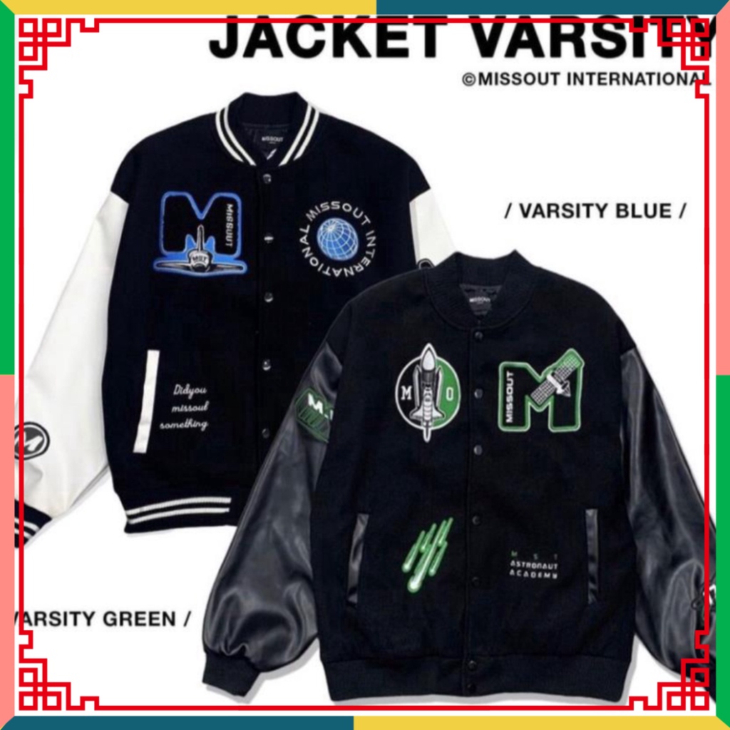 & Áo khoác bomber Miss Out Varsity Jacket vải nỉ phối tay da, áo bomber bóng chày nam nữ unisex form rộng &