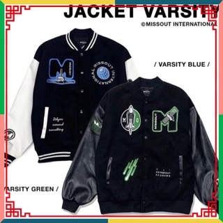 & Áo khoác bomber Miss Out Varsity Jacket vải nỉ phối tay da, áo bomber bóng chày nam nữ unisex form rộng &