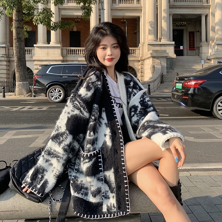 Áo Khoác cardigan Cổ Chữ v Dáng Rộng Nhuộm Màu Thời Trang Thu Đông 2022 Mới