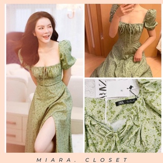 Váy Xanh Hoa Nhí Buộc ngực xẻ tà Xinh , Đầm Hoa tiểu thư