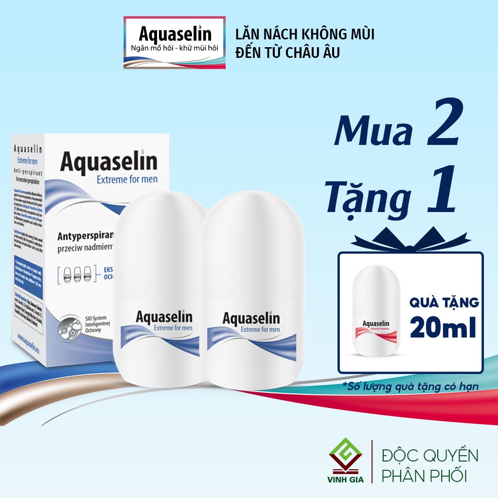 Combo 2 Hộp Lăn Nách Khử Mùi Cho Nam AQUASELIN Extreme For Men Tặng 1 Hộp Cho Nam 20ml/Hộp