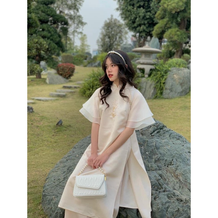 ÁO DÀI VẢI VOAN HỌA TIẾT HOA ĐÀO HOT TẾT 2022