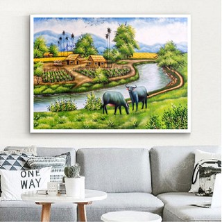 100*50CM TRANH THÊU CHỮ THẬP LÀNG QUÊ TRANH CHƯA THÊU LV3031