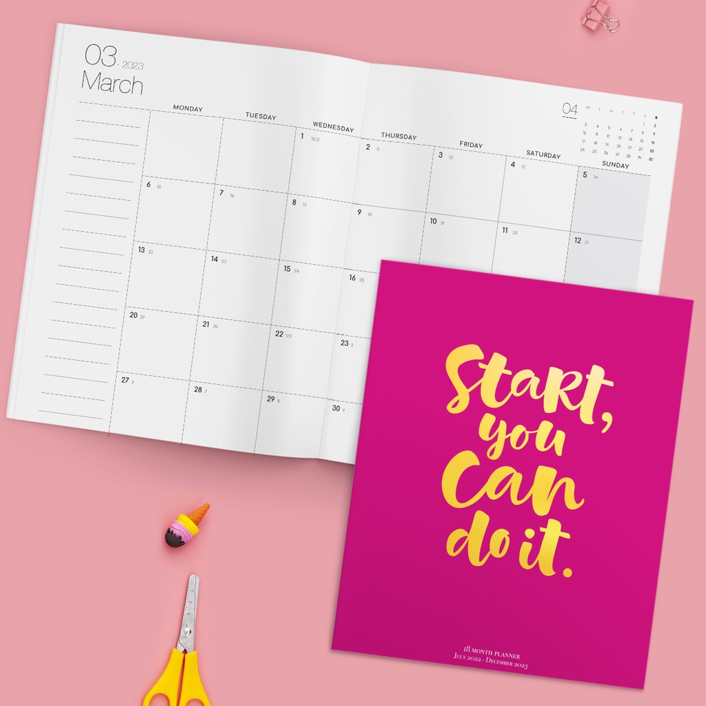 Sổ kế hoạch planner 18 tháng 2022-2023 SDstationery “Start, you can do it” 16.5x20.5, 48 trang, gáy dập ghim, bìa ép kim