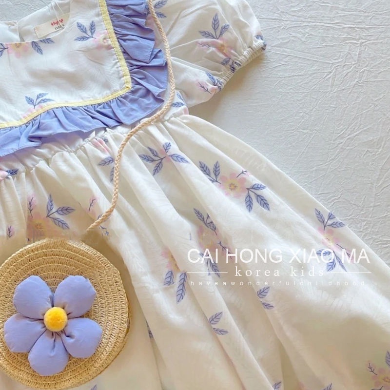 Đầm Công Chúa Tay Phồng Họa Tiết Hoa Ngọt Ngào Phong Cách Hàn Quốc Thời Trang Mùa Hè Cho Bé Gái