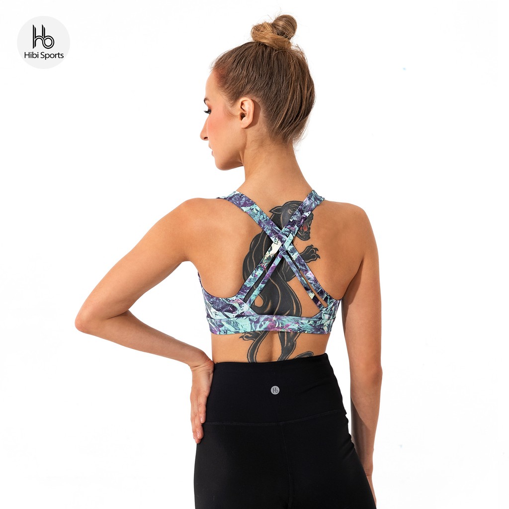 Áo tập Yoga 4 dây đan BA505 Hibi Sports - Có mút nâng ngực bên trong