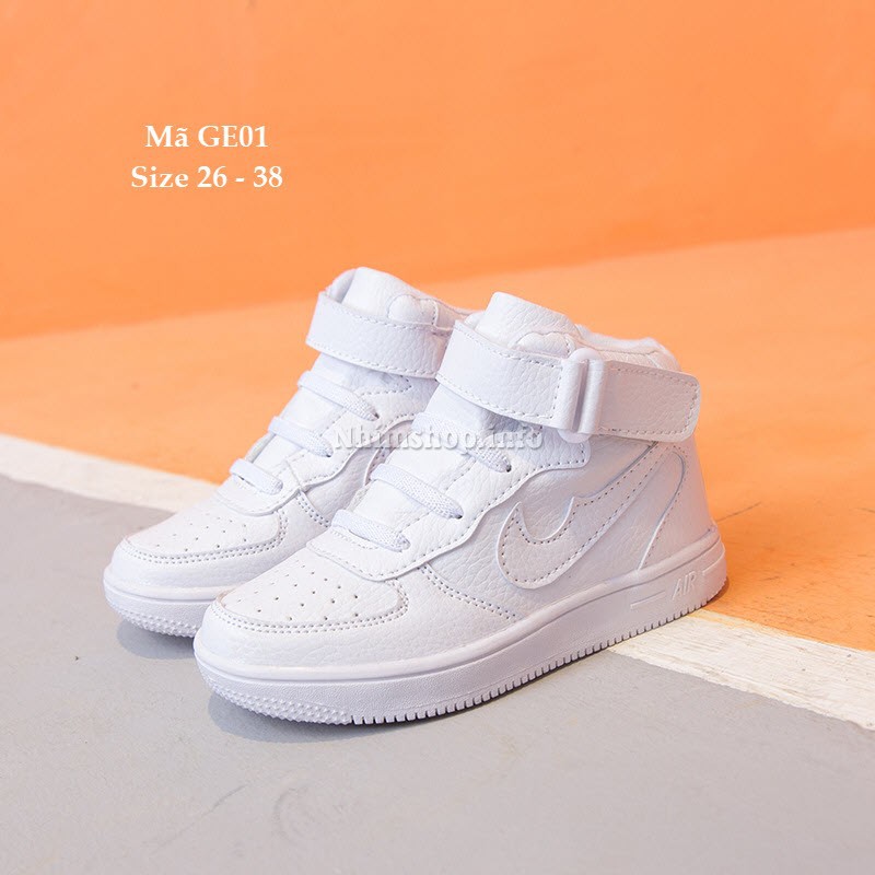 Giày thể thao cho bé trai bé gái jordan cổ cao sneaker trắng cá tính trẻ em 3 - 12 tuổi đi thể thao nhảy Erobic GE01