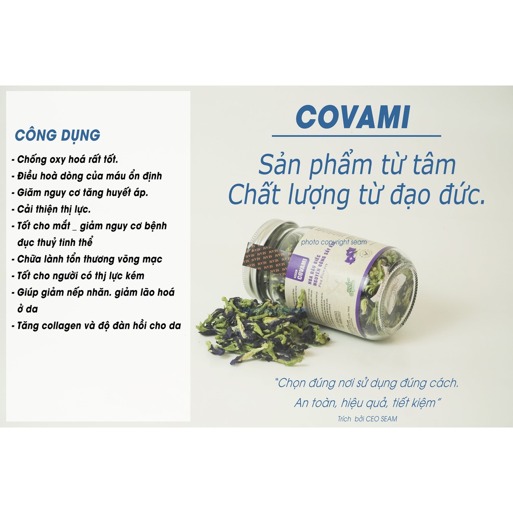 Hoa đậu biếc sấy khô 50gr COVAMI, làm thức uống detox, làm màu xôi, thanh nhiệt giải độc, hỗ trợ giảm cân