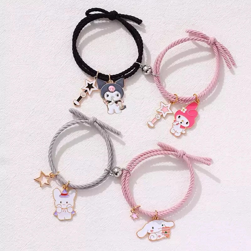 Set 2 Vòng Tay Bện Dây Thừng Gắn Nam Châm Họa Tiết Hoạt Hình Cho Cặp Đôi