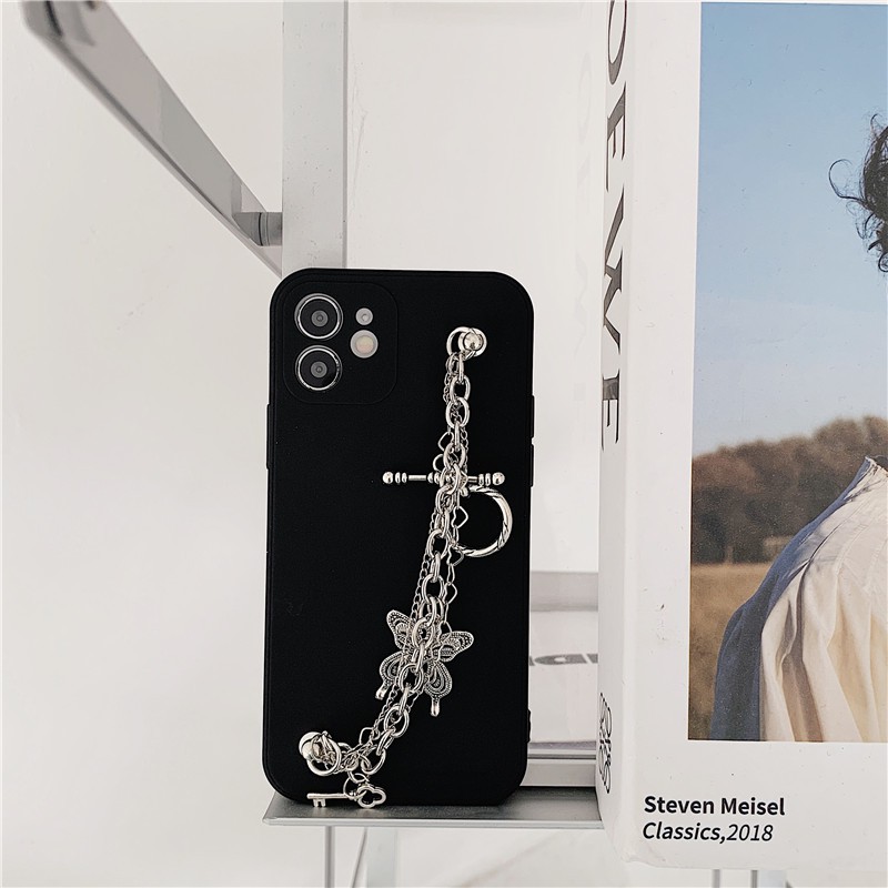 Ốp Điện Thoại Tpu Họa Tiết Bươm Bướm Phối Dây Xích Cho Iphone 12 11 Pro Xs Max Xr 7 8 Plus Se2 | BigBuy360 - bigbuy360.vn