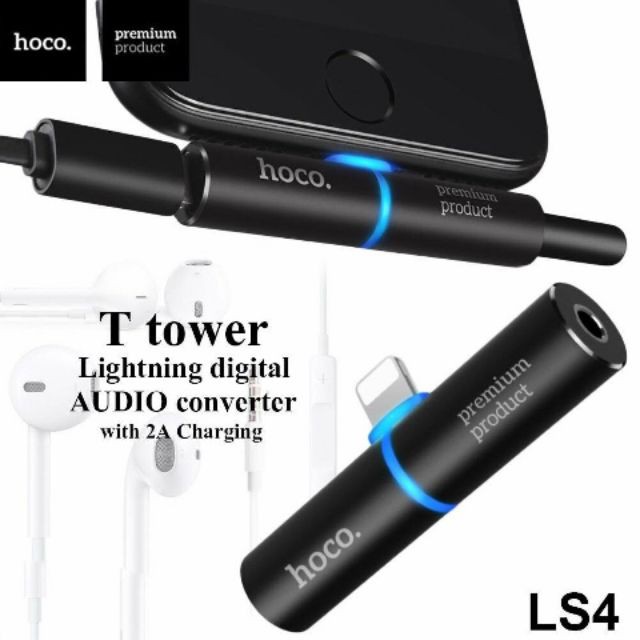 Jack chuyển đổi Hoco. LS4 2 in 1_Jack cắm tai nghe kết hợp sạc pin cho IPHONE 7