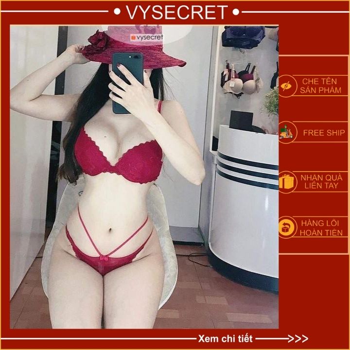 Bộ đồ lót ren cao cấp ,set đồ chip Vic ren quần dây có gọng đệm nâng ngực C199