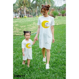[Bán Chạy Nhất]Đầm Suông Mẹ Và Bé In Hình Mặt Trăng Đáng Yêu - DMB17