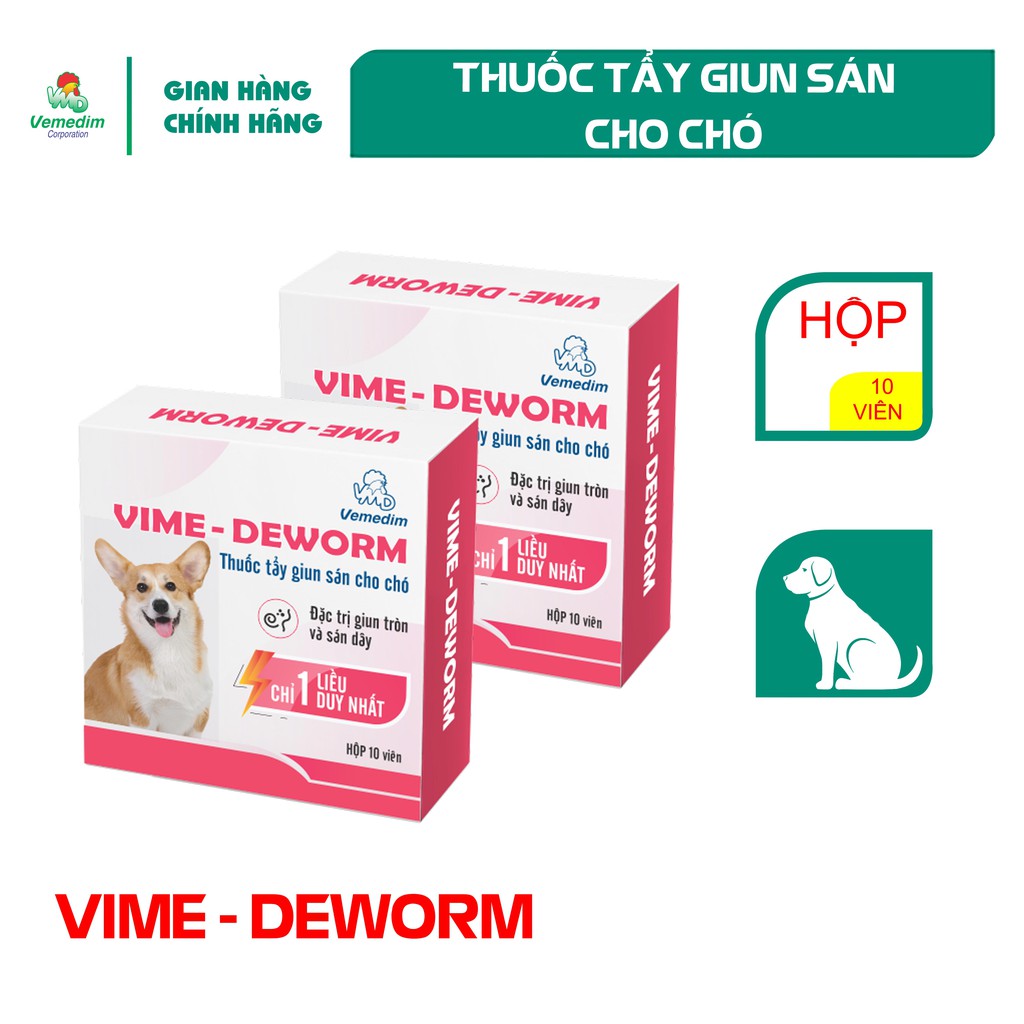 Vemedim Vime-Deworm dùng cho chó để tẩy giun, 1 liều duy nhất, hộp 10 viên