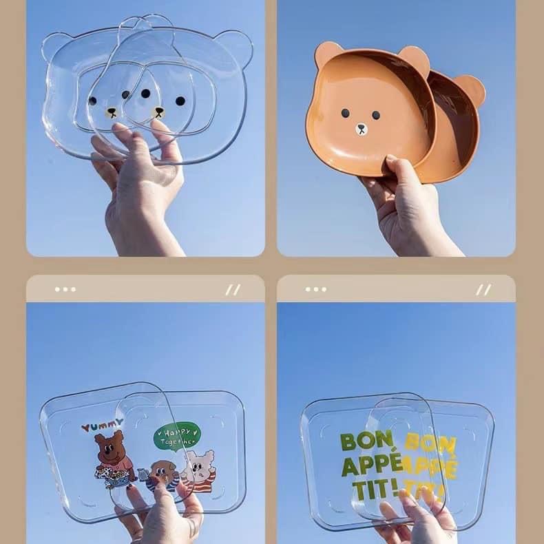 Sét 8 Đĩa Hình Gấu Nâu,Gấu Trắng Kèm Khay Đựng Cao Cấp Đáng Yêu,Để Thức Ăn,Hoa Quả Trang Trí Cho Gia Đình Đậu Đậu GDTM